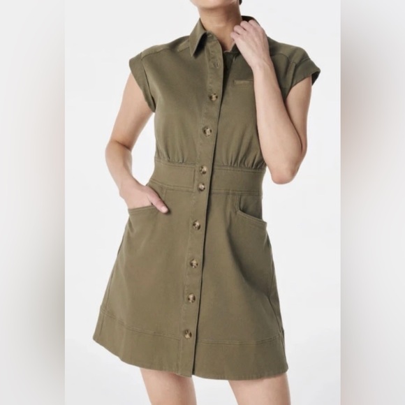 SPANX Dresses & Skirts - SPANX Olive SPANX stretch twill utility dress with buttons and pockets